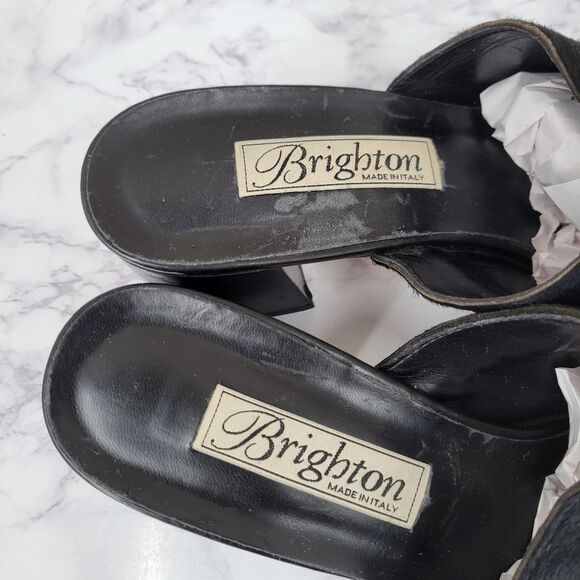 Brighton Tilly Italian Leather Calf Hair Women's Black Heeled Sandals Mules - Picture 5 of 10